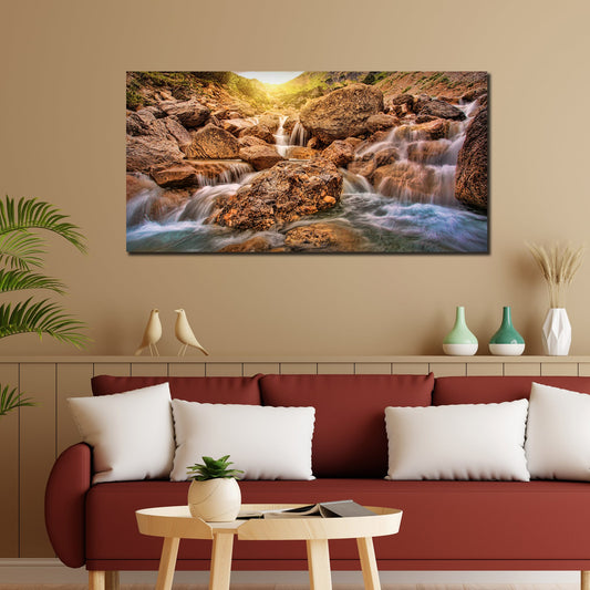 Premium Canvas Wall Painting of Waterfall at Sunrise