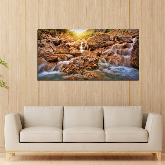 Premium Canvas Wall Painting of Waterfall at Sunrise