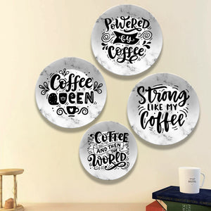 Quotes on Coffee Ceramic Wall Plates Painting Set of Four