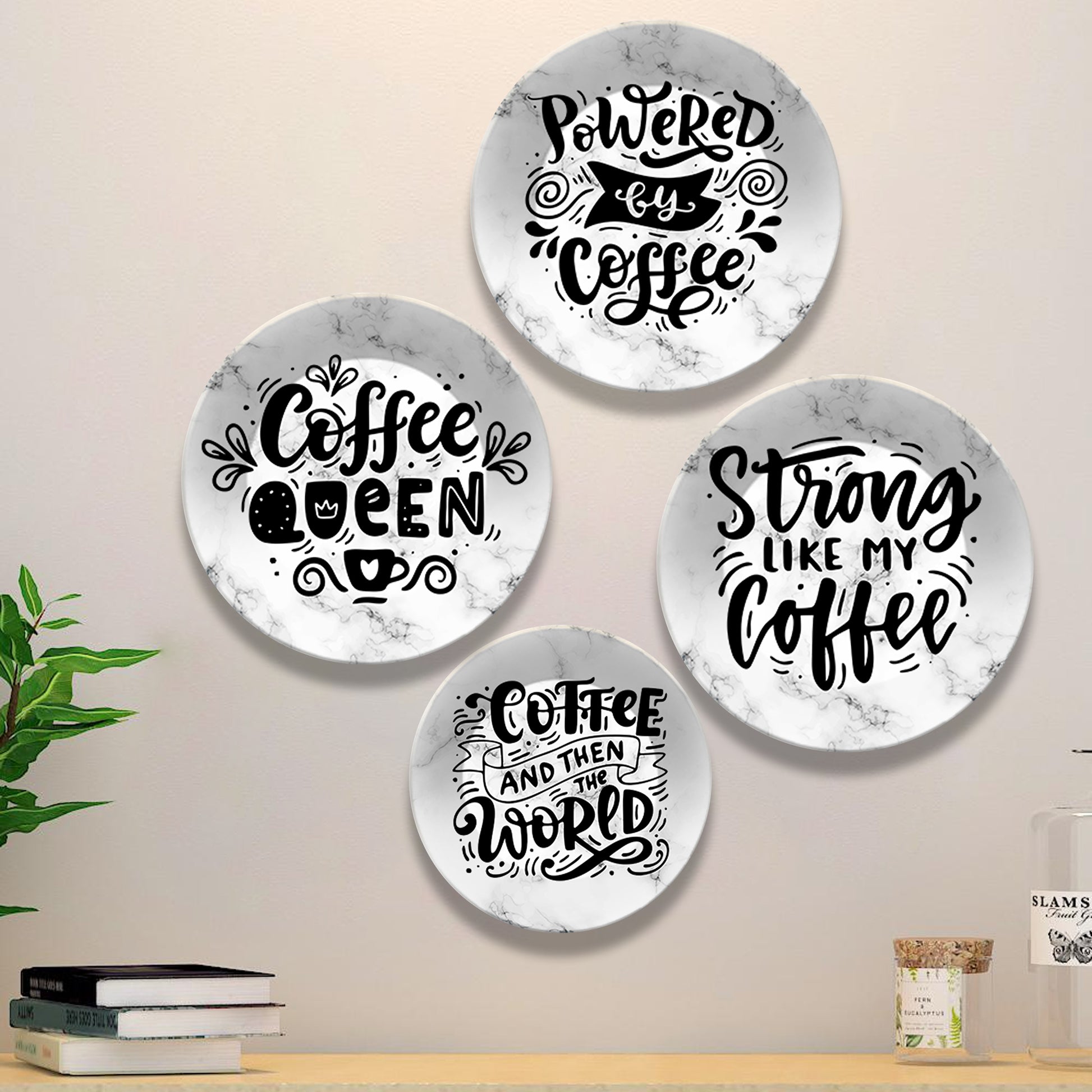 Quotes on Coffee Ceramic Wall Plates Painting Set of Four