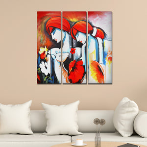 Radha Krishna Painting Wall Canvas Modern Art 3 Panels