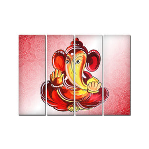 Religious Lord Ganesha Canvas Wall Painting Set of Four