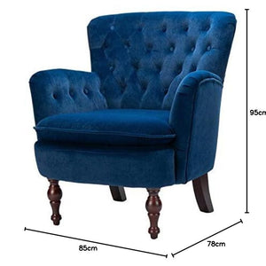 Detailed Tufted Super Comfy Navy Blue Velvet Sofa Lounge Chair