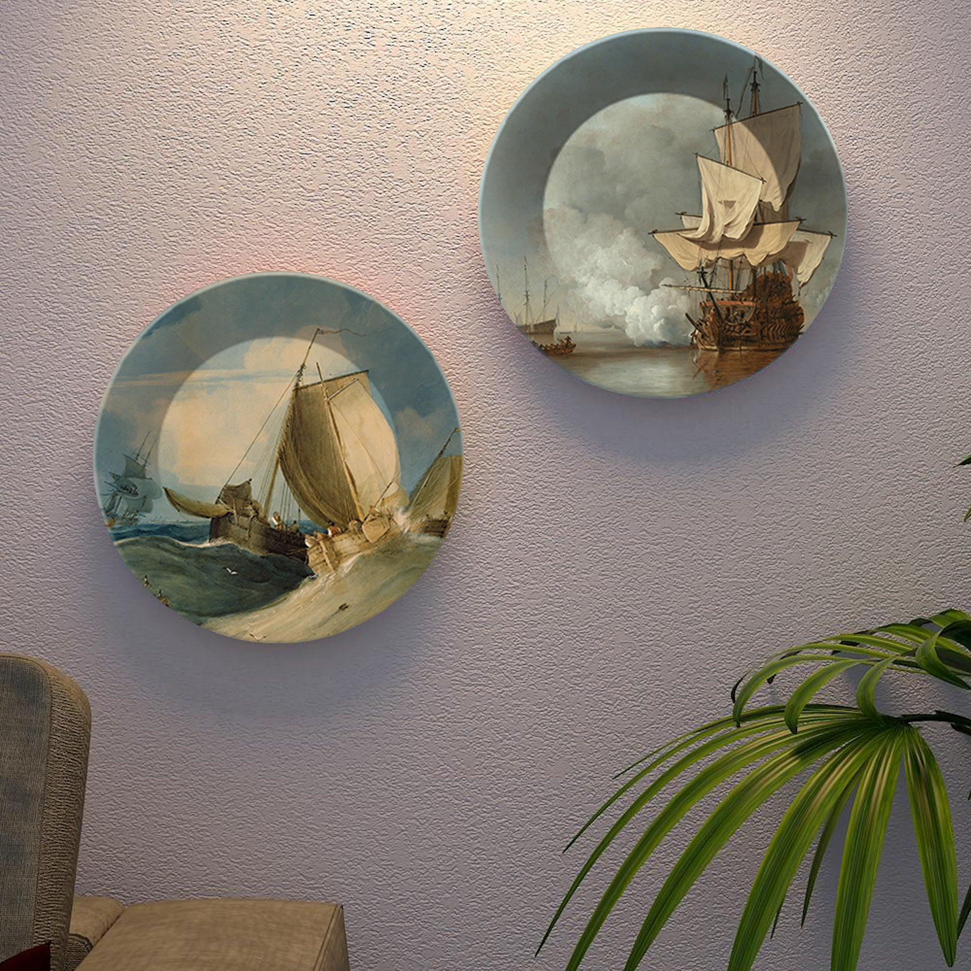 Sailing Ships Ceramic Wall Hanging Plates of Two Pieces