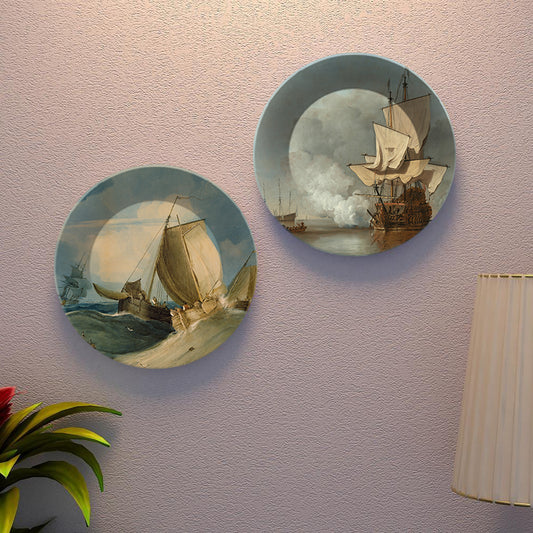 Sailing Ships Ceramic Wall Hanging Plates of Two Pieces