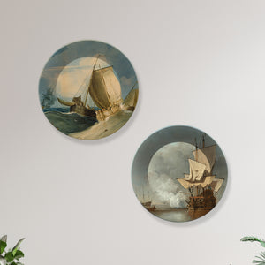 Sailing Ships Ceramic Wall Hanging Plates of Two Pieces