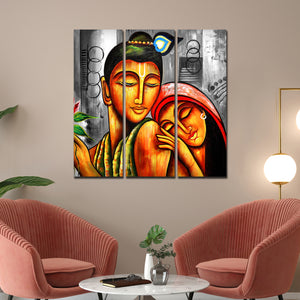 Shree Radhe Krishna Canvas Wall Painting Set of 3 Panel