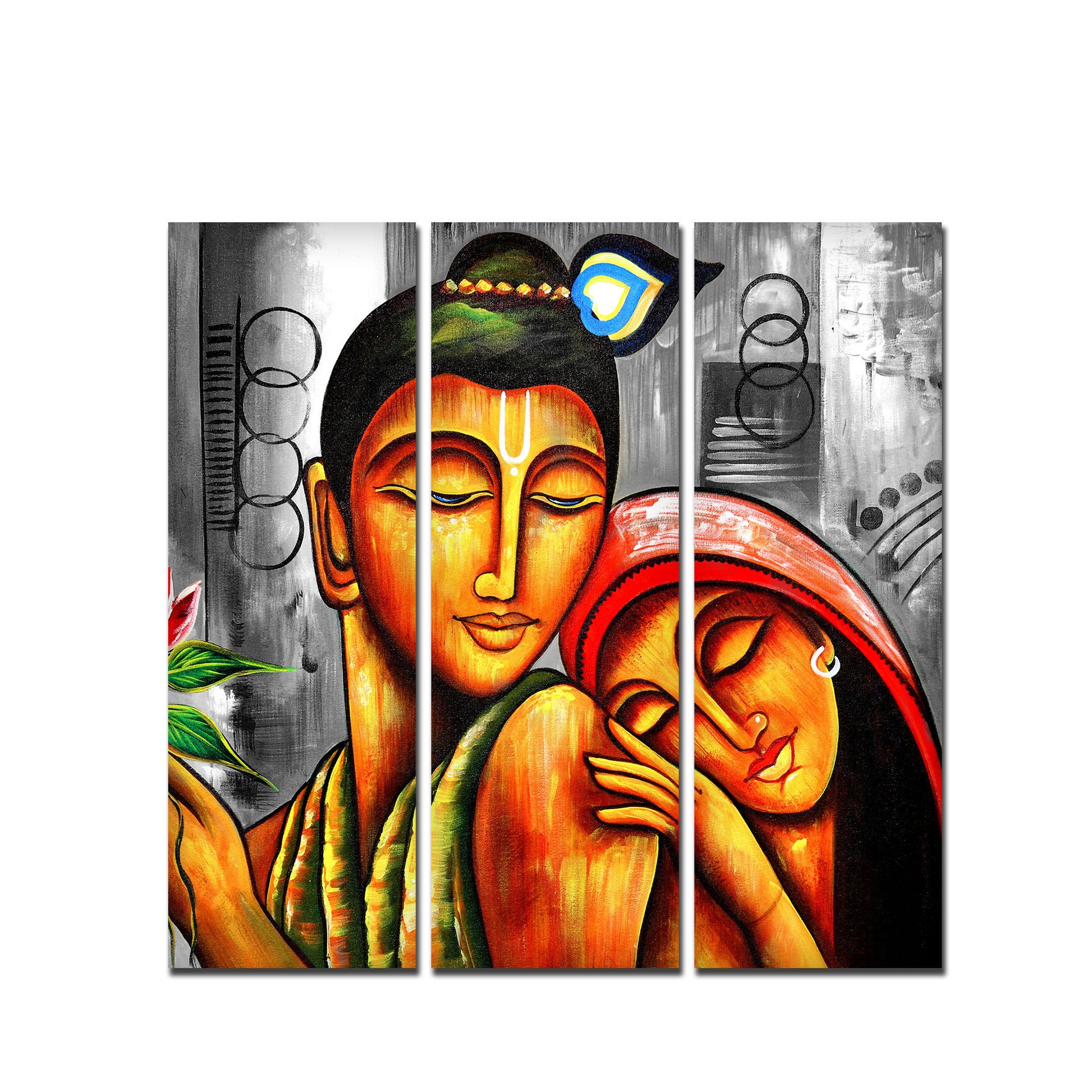 Shree Radhe Krishna Canvas Wall Painting Set of 3 Panel