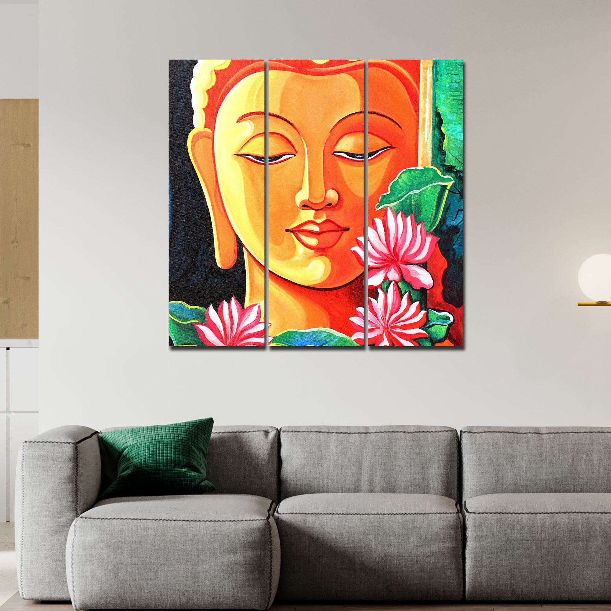 Spiritual Gautam Buddha Wall Painting of Three Pieces