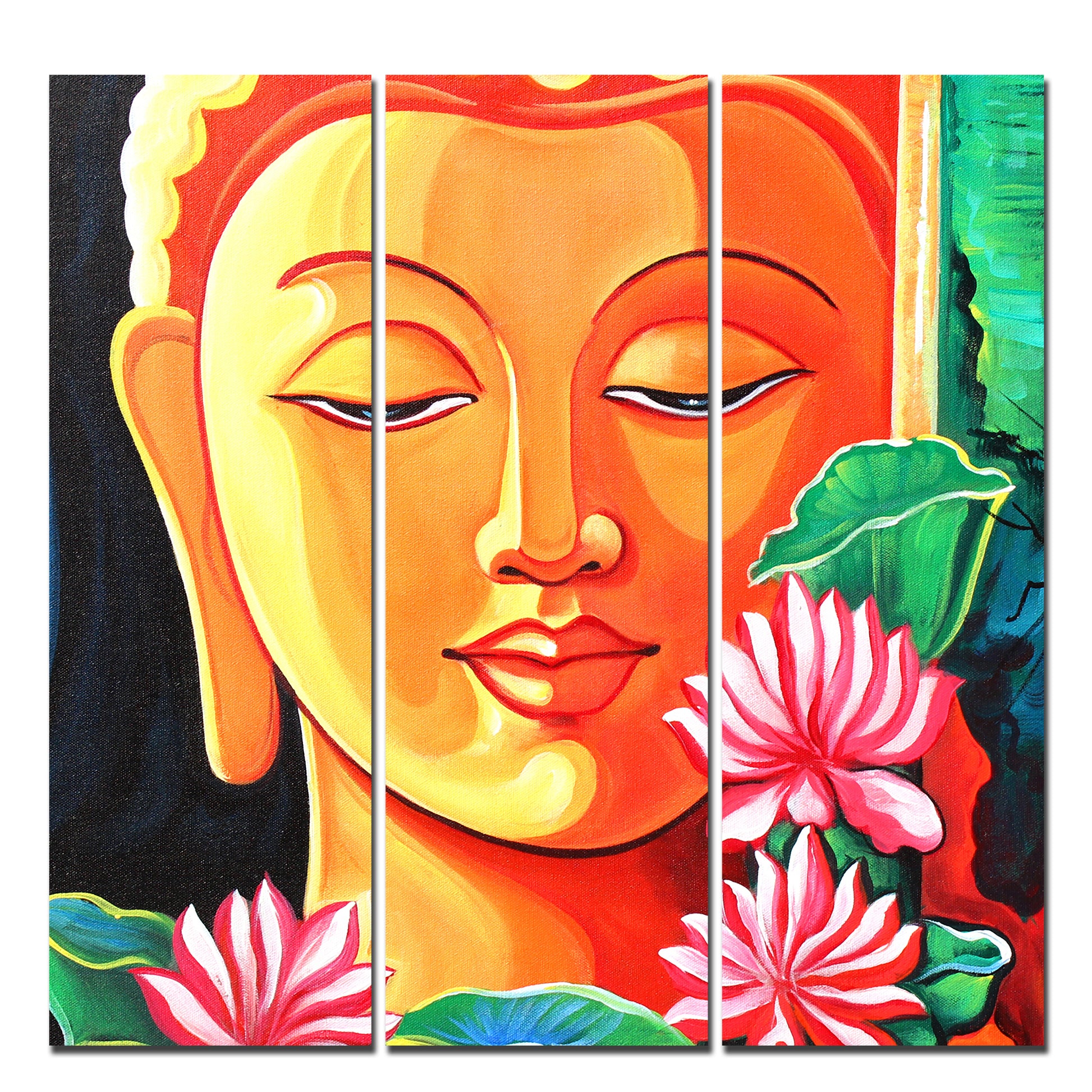 Spiritual Gautam Buddha Wall Painting of Three Pieces