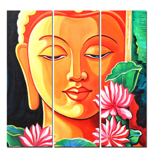 Spiritual Gautam Buddha Wall Painting of Three Pieces