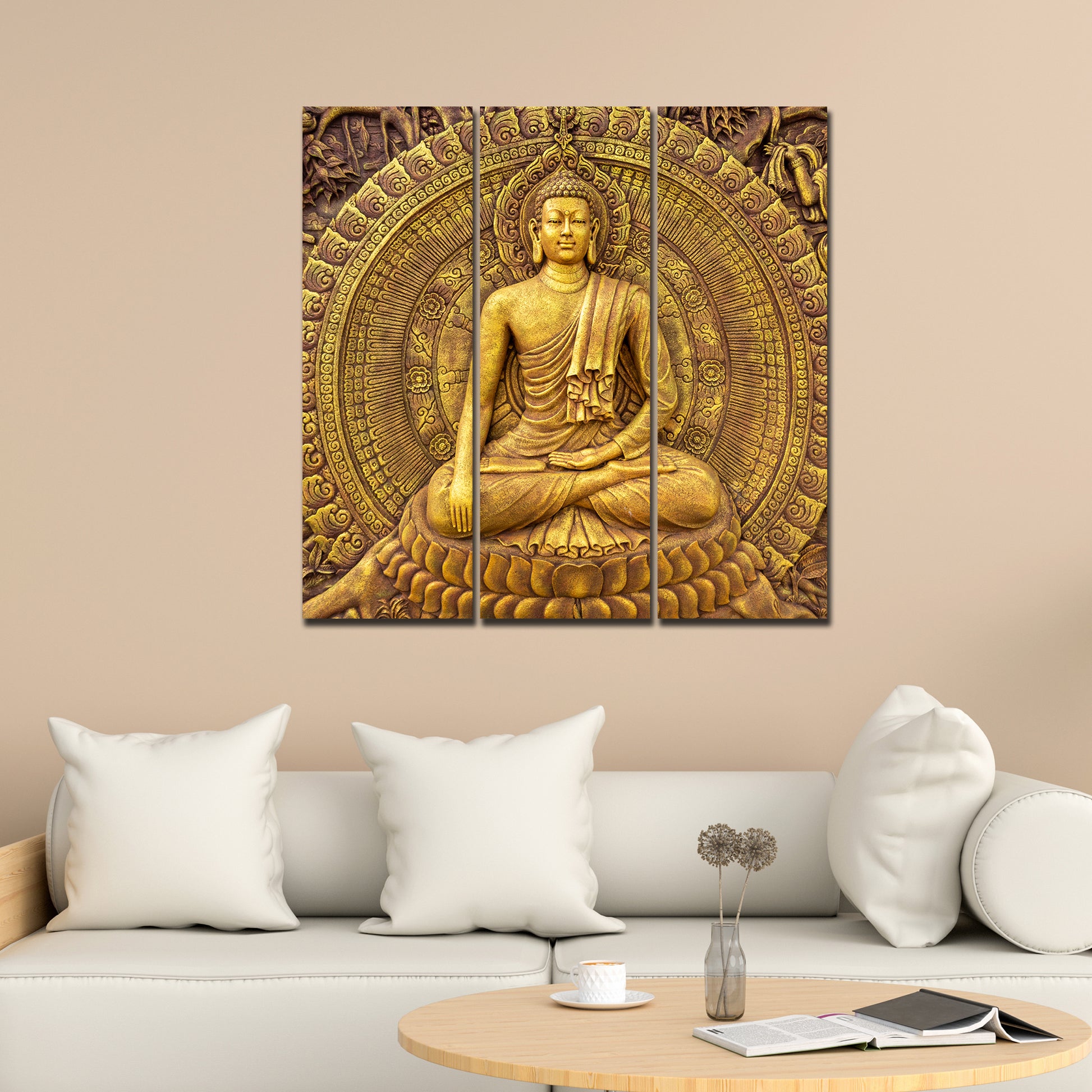 Spiritual God Buddha Wall Painting Three Pieces