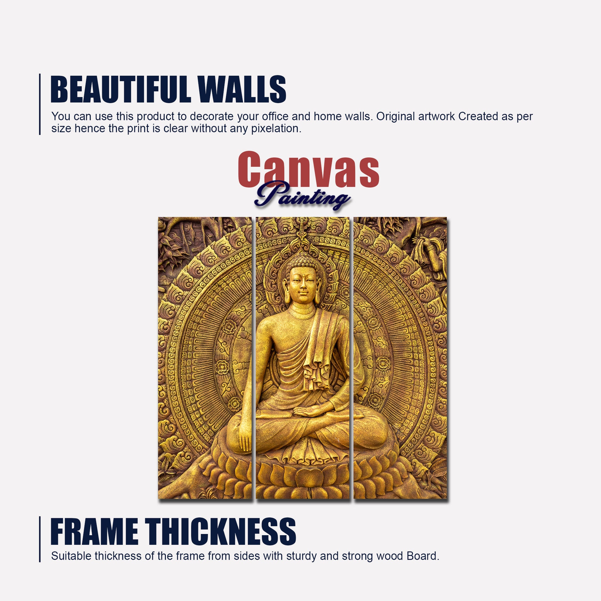 Spiritual God Buddha Wall Painting Three Pieces