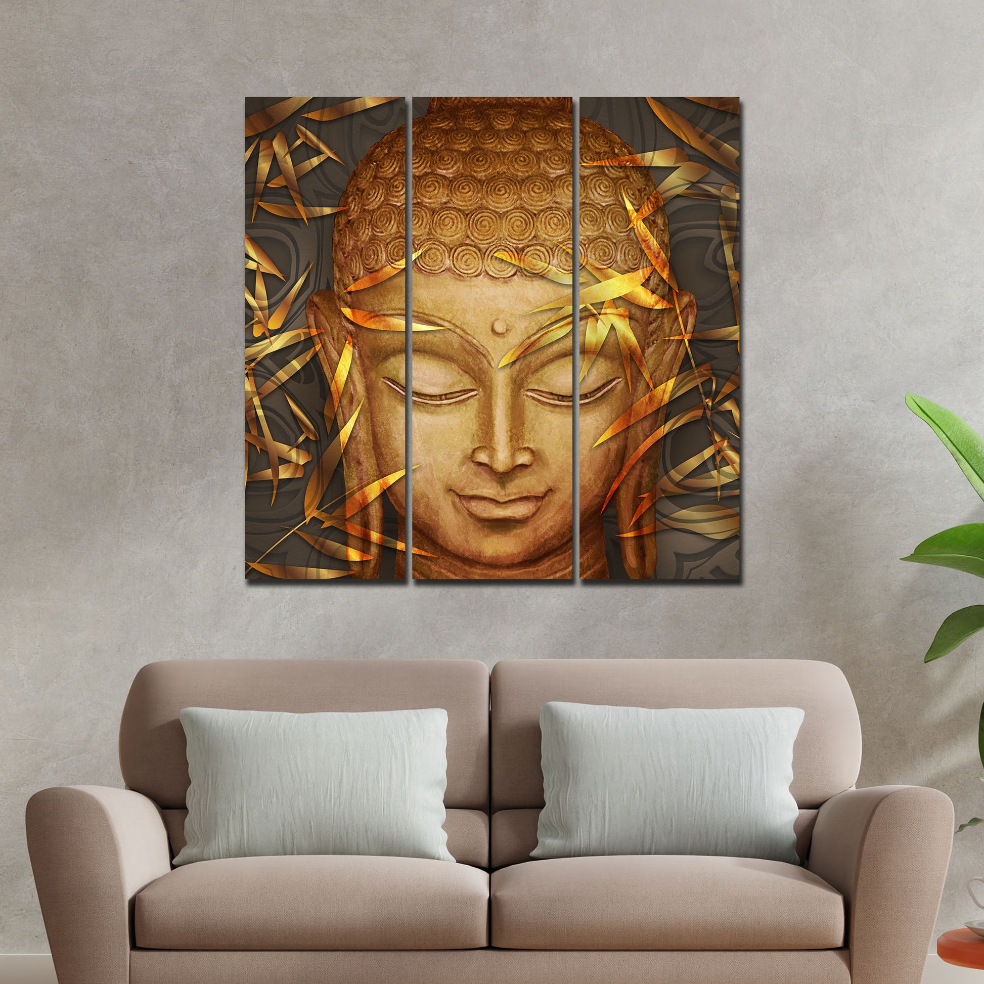 Spiritual Lord Buddha Face Wall Painting Three Pieces