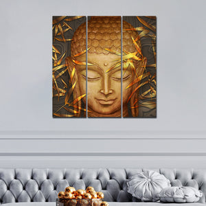 Spiritual Lord Buddha Face Wall Painting Three Pieces