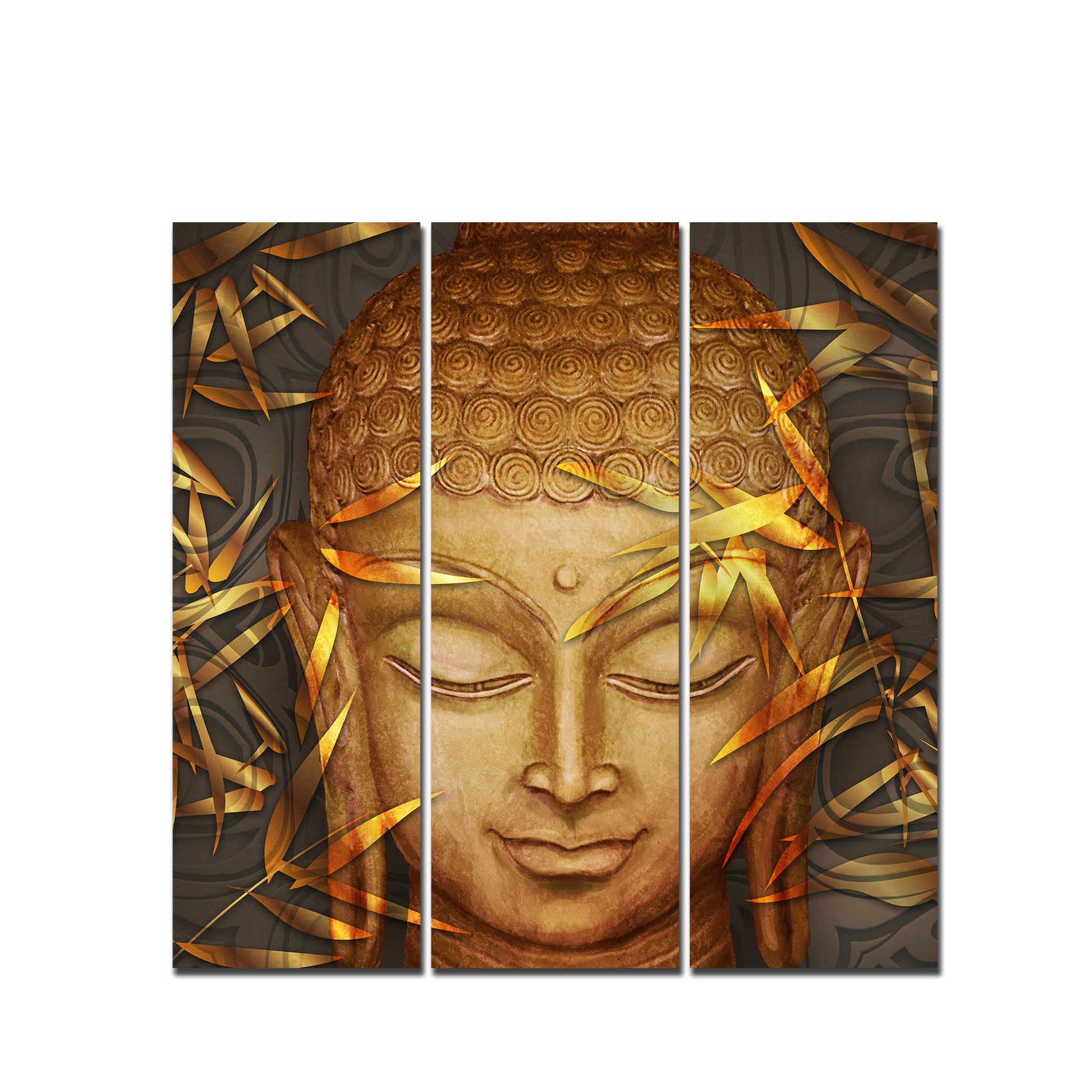 Spiritual Lord Buddha Face Wall Painting Three Pieces