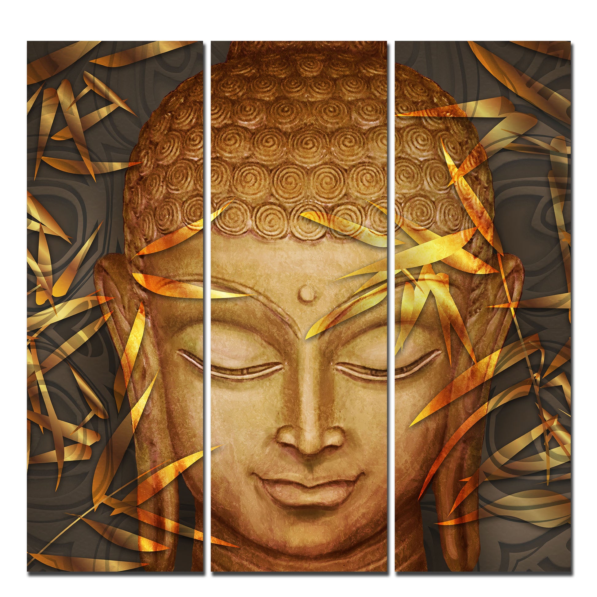 Spiritual Lord Buddha Face Wall Painting Three Pieces