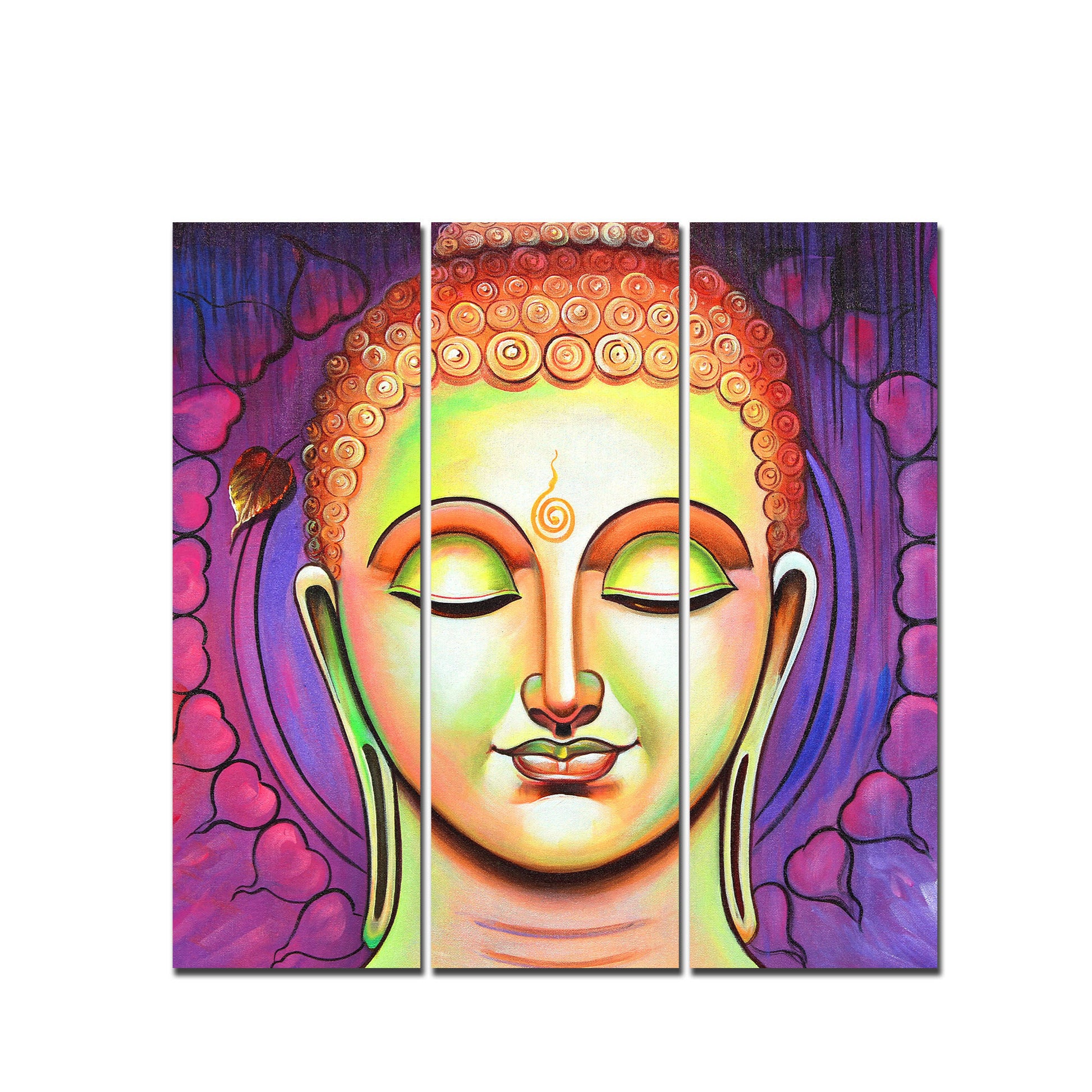 Spiritual Lord Buddha Meditating Wall Painting Three Pieces