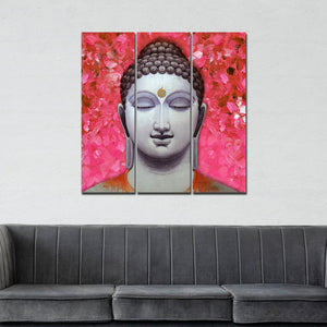 Spiritual Lord Gautam Buddha Wall Painting Three Pieces