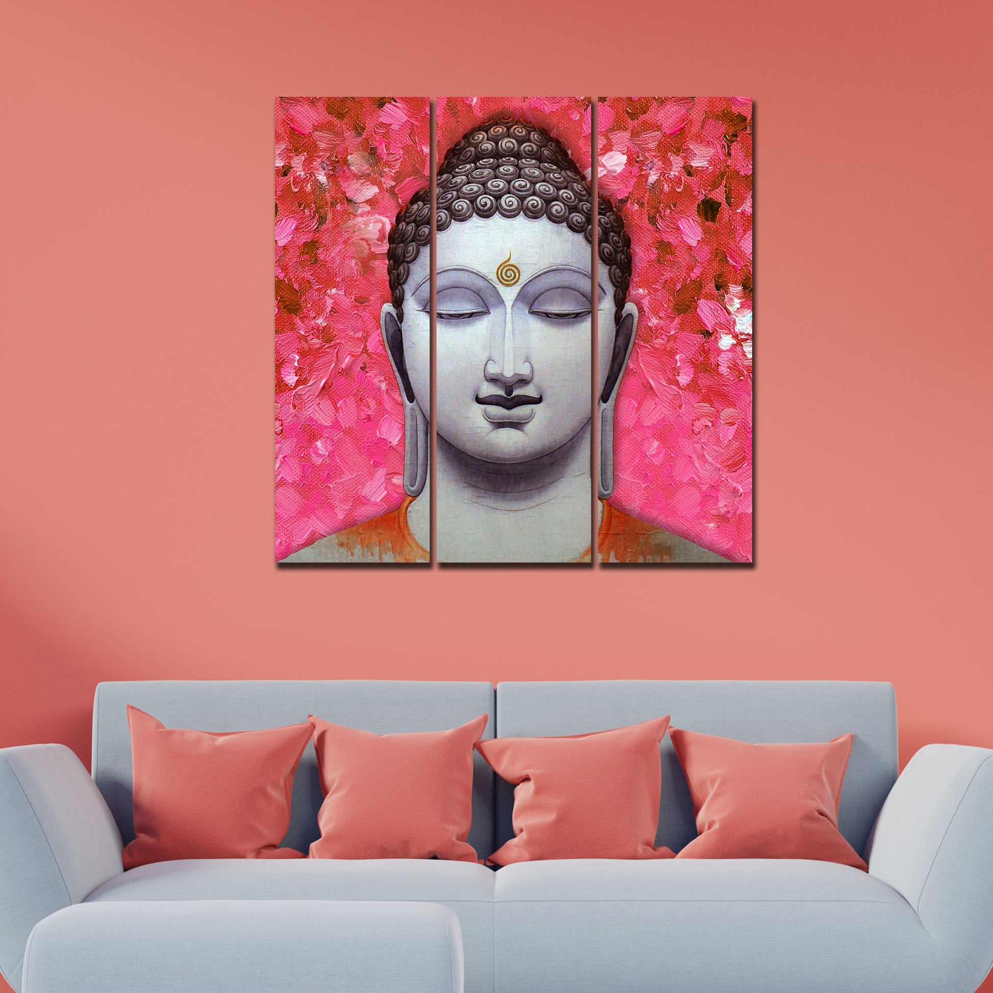 Spiritual Lord Gautam Buddha Wall Painting Three Pieces