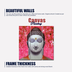 Spiritual Lord Gautam Buddha Wall Painting Three Pieces