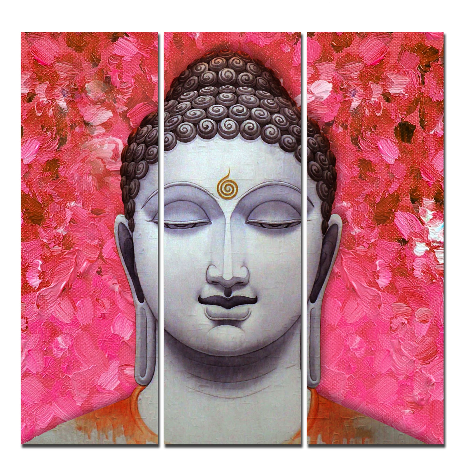 Spiritual Lord Gautam Buddha Wall Painting Three Pieces