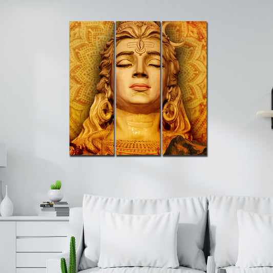 Spiritual Lord Shiva Canvas Wall Painting of Three Pieces