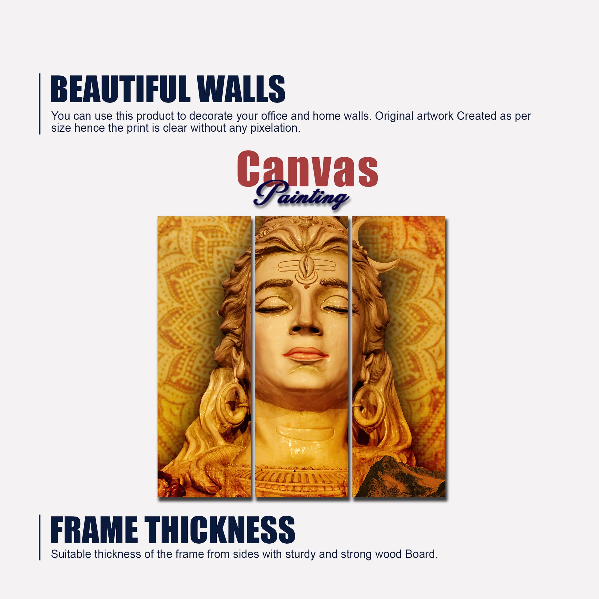 Spiritual Lord Shiva Canvas Wall Painting of Three Pieces