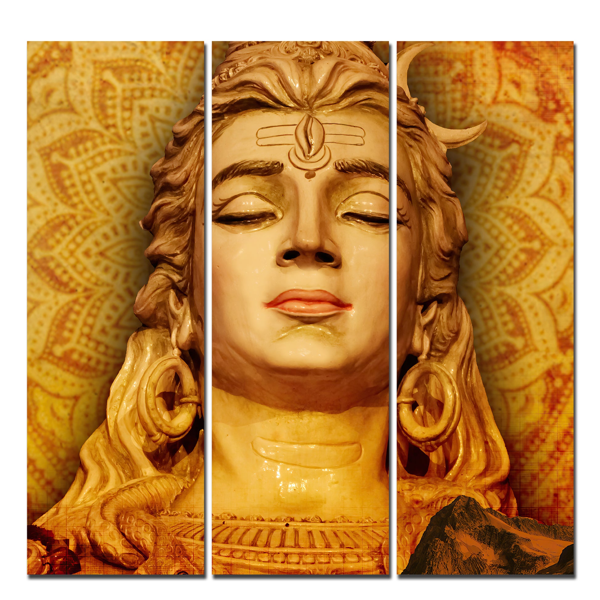 Spiritual Lord Shiva Canvas Wall Painting of Three Pieces