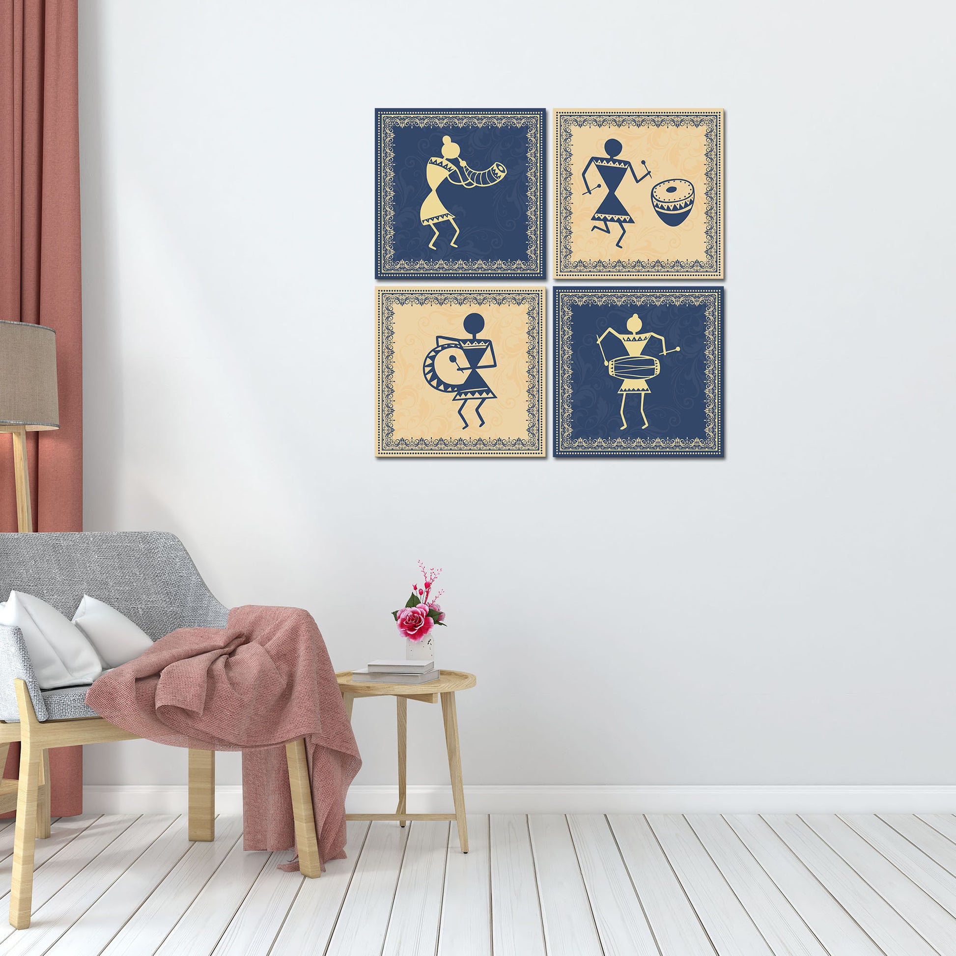 Traditional Warli Art Wall Hanging Painting, Set of 4