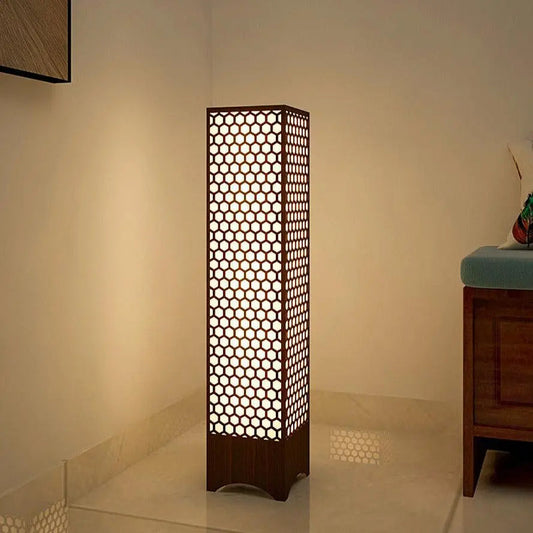 Honey Comb Design Wooden Floor Lamp For Living Room, Bedroom