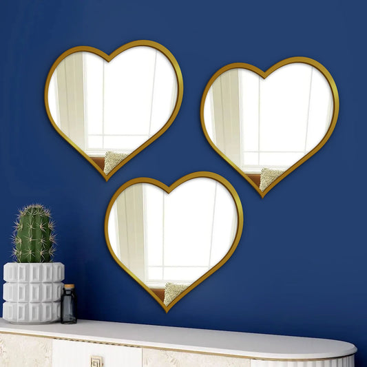 Beautiful Atractive Heart Shape Mirror with Golden Finish Frame Set of 3