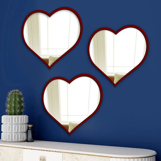 Beautiful Atractive Heart Shape Mirror with Red Finish Frame Set of 3