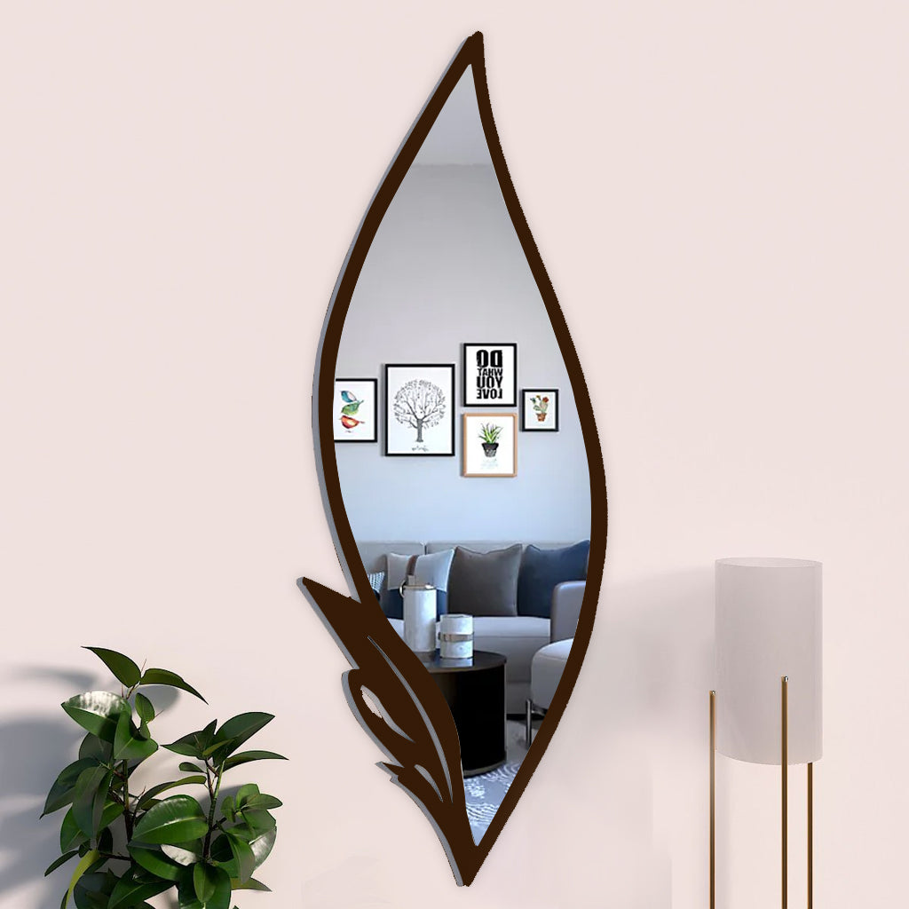 Slender Big Leafs Vanity Mirror with Metallic Brown Finish Frame