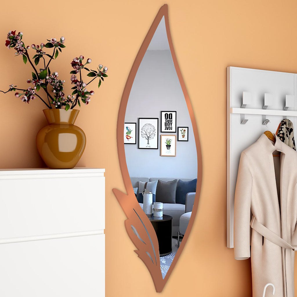 Slender Big Leafs Vanity Mirror with Metallic Copper Finish Frame