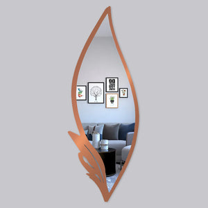 Slender Big Leafs Vanity Mirror with Metallic Copper Finish Frame