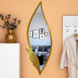 Slender Big Leafs Vanity Mirror with Metallic Golden Finish Frame