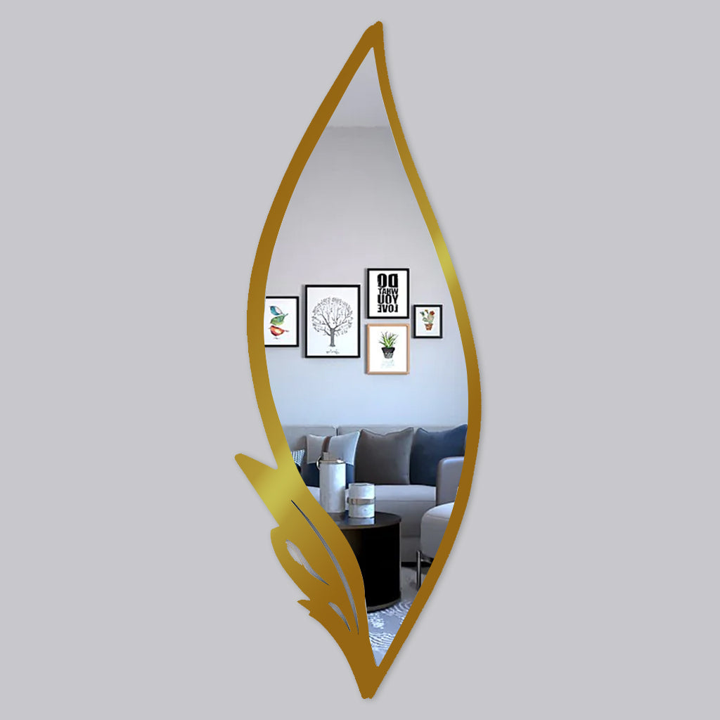 Slender Big Leafs Vanity Mirror with Metallic Golden Finish Frame