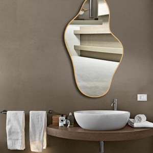 Asymmetrical Irregular Bathroom Decor Mirror with Black Wooden Finish