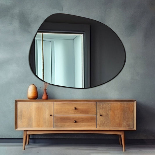 Modern Decorative Asymmetrical Bathroom Mirror with Black Wooden Finish