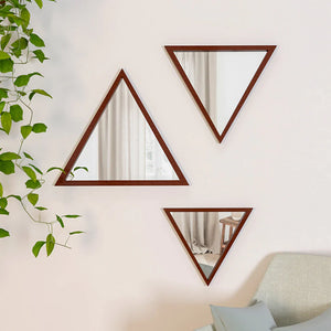 Modern Design Triangular Look Set of 3 Wooden Decorative Wall Mirror ( White / Brown Finish )