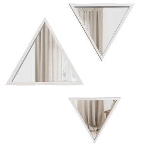 Modern Design Triangular Look Set of 3 Wooden Decorative Wall Mirror ( White / Brown Finish )