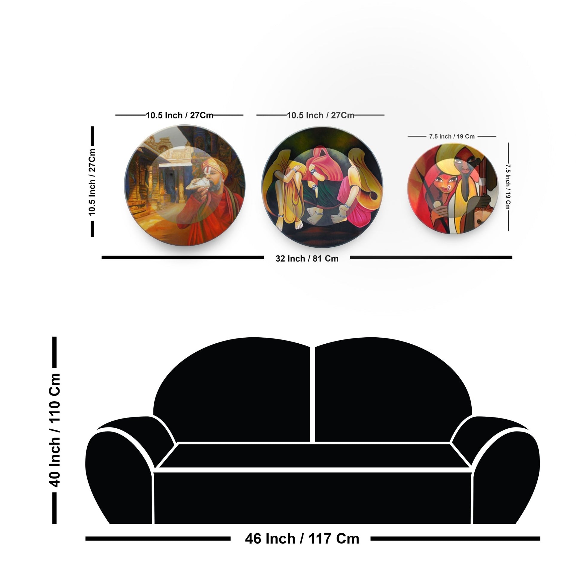 Premium 3 Pieces Ceramic Wall Plates Painting of Indian Culture and Modern Art