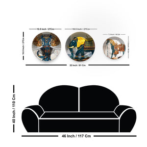 Premium Wall Plates Painting of Royal Animal Ride Set of 3