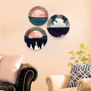 Ceramic Wall Plates with Beautiful Modern Art Mountain Scenery Set of 3