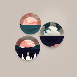 Ceramic Wall Plates with Beautiful Modern Art Mountain Scenery Set of 3