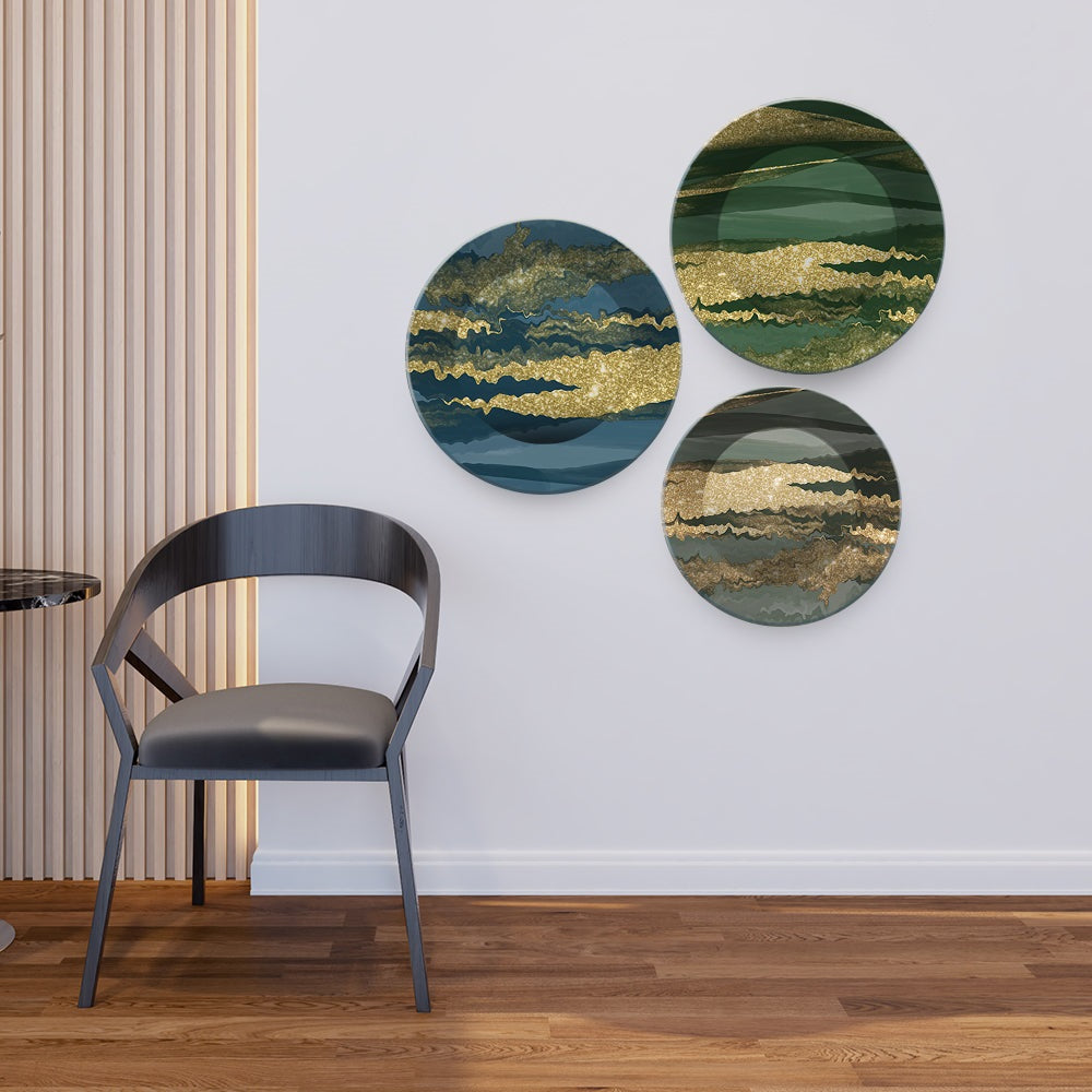 Wall Plates Painting of Beautiful Golden Landscape Set of Three