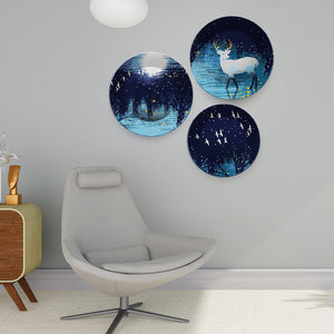 Beautiful Winter Season with Deer Scenery Wall Plates Set of 3