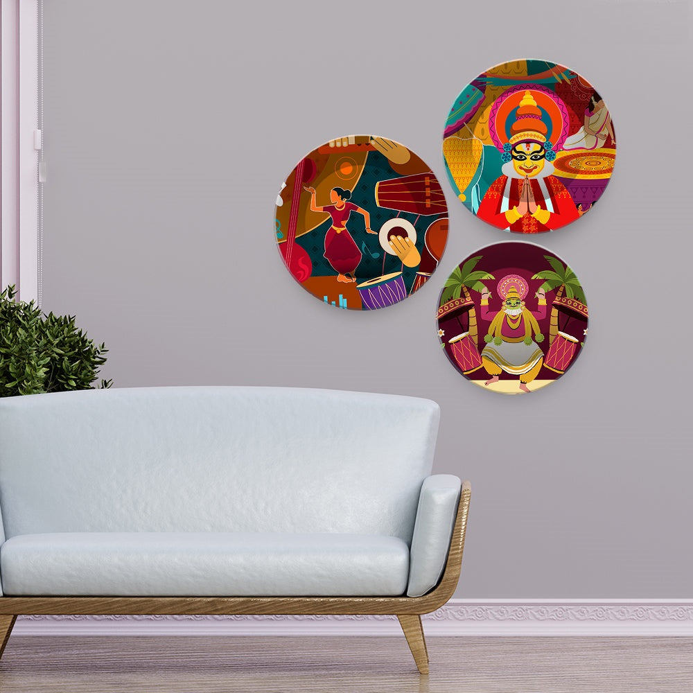 Celebration Onam Festival Painting Wall Plates Set of 3