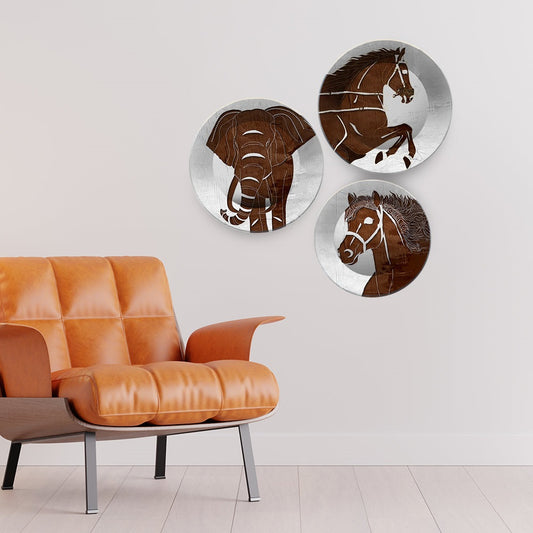 Modern Animals Art Wall Plates Set of 3